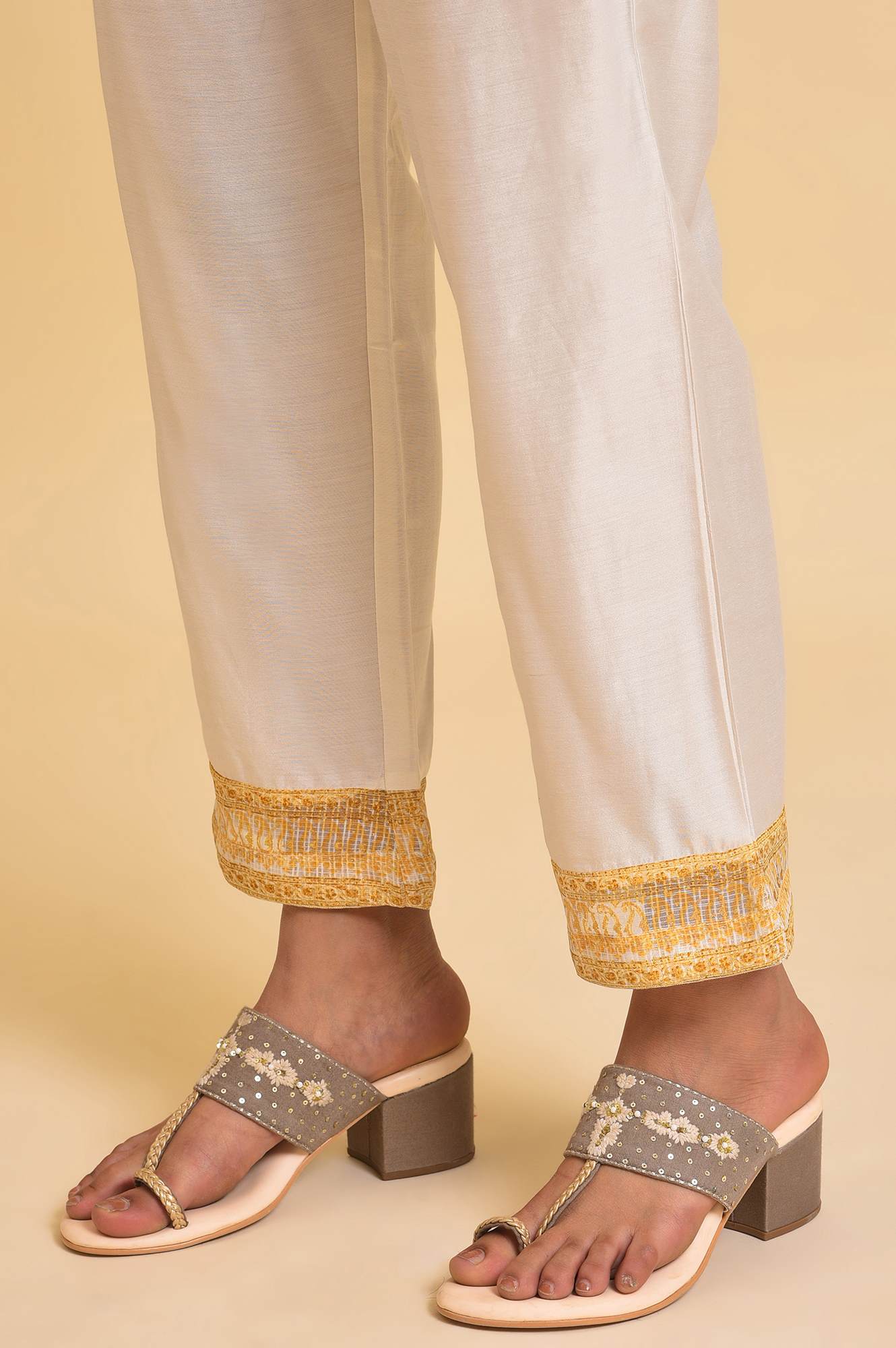 Ecru Mock Layer Printed kurta & Straight Pants Set