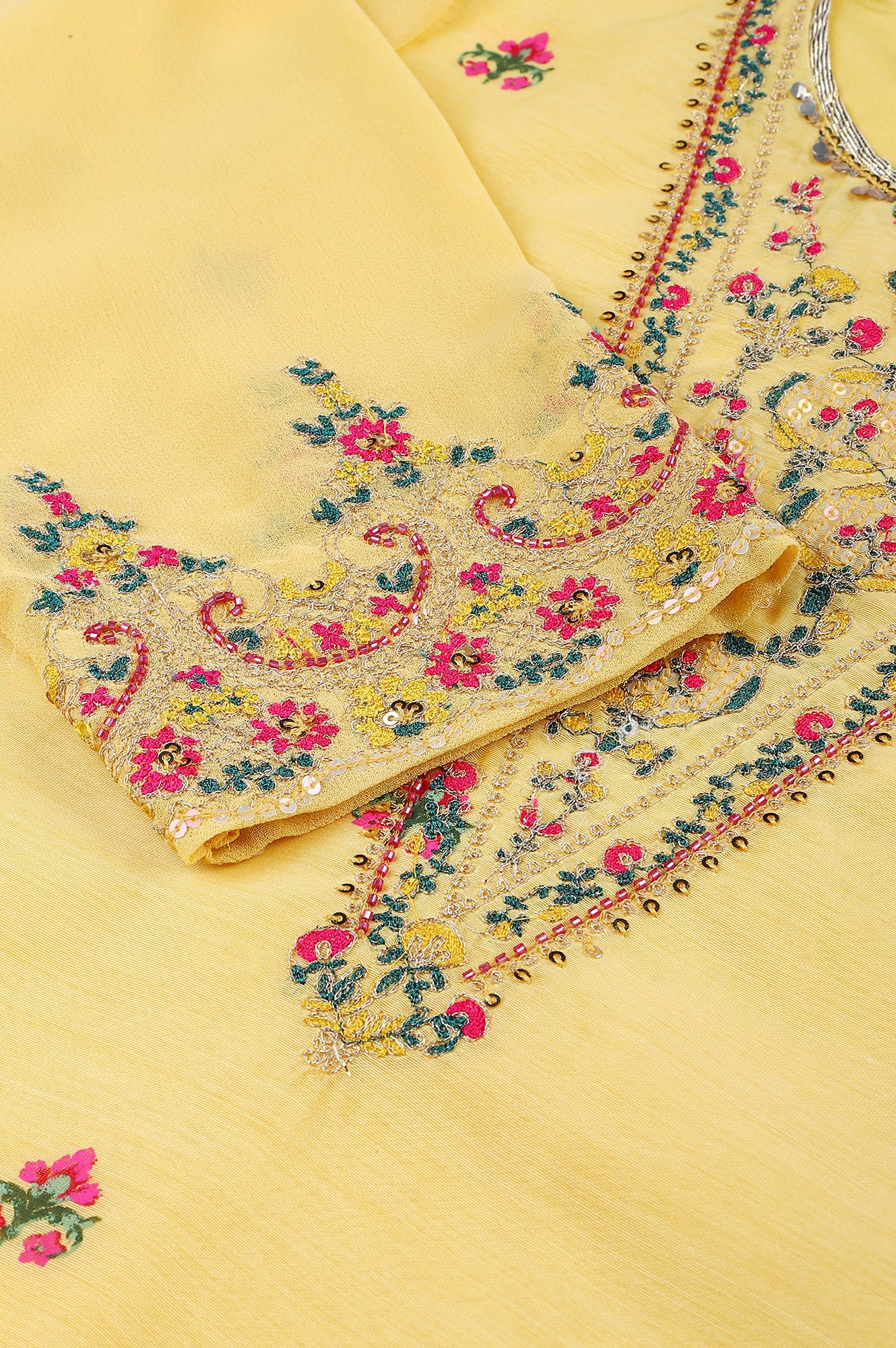 Yellow Chanderi kurta With Tiered Sharara And Dupatta