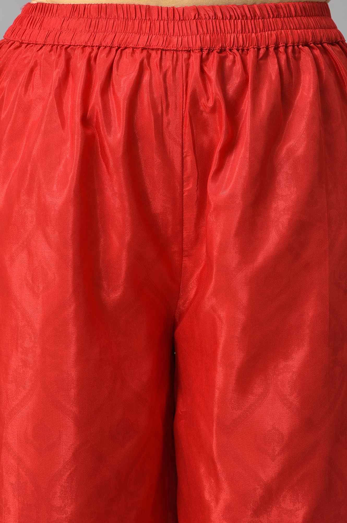 Purple Japanese Satin Short kurta With Red Parallel Pants And Dupatta