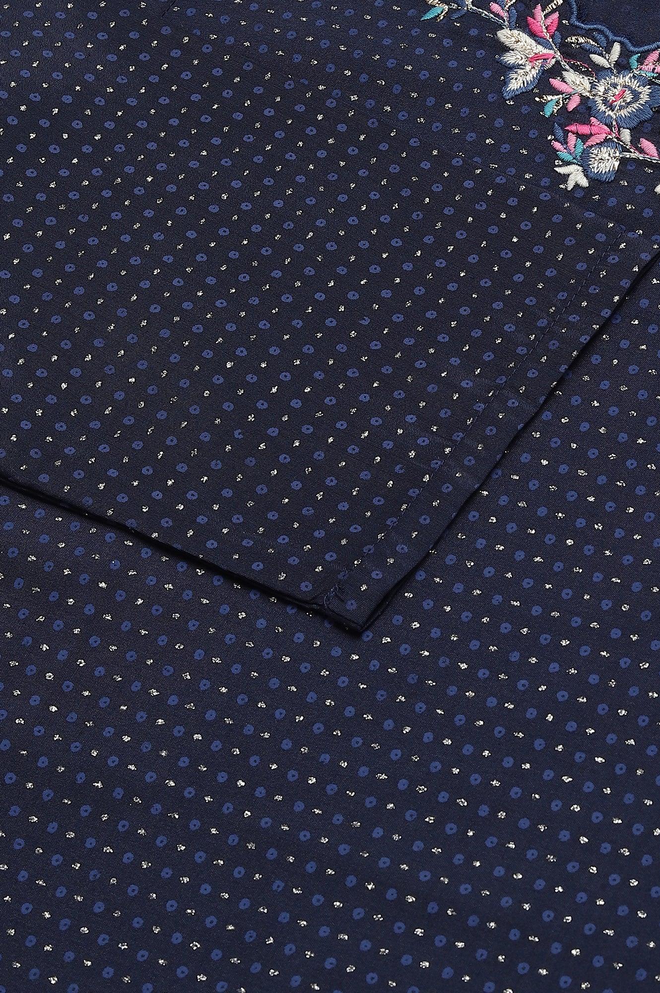 Navy Blue Festive kurta With Embroidered Neck - wforwoman