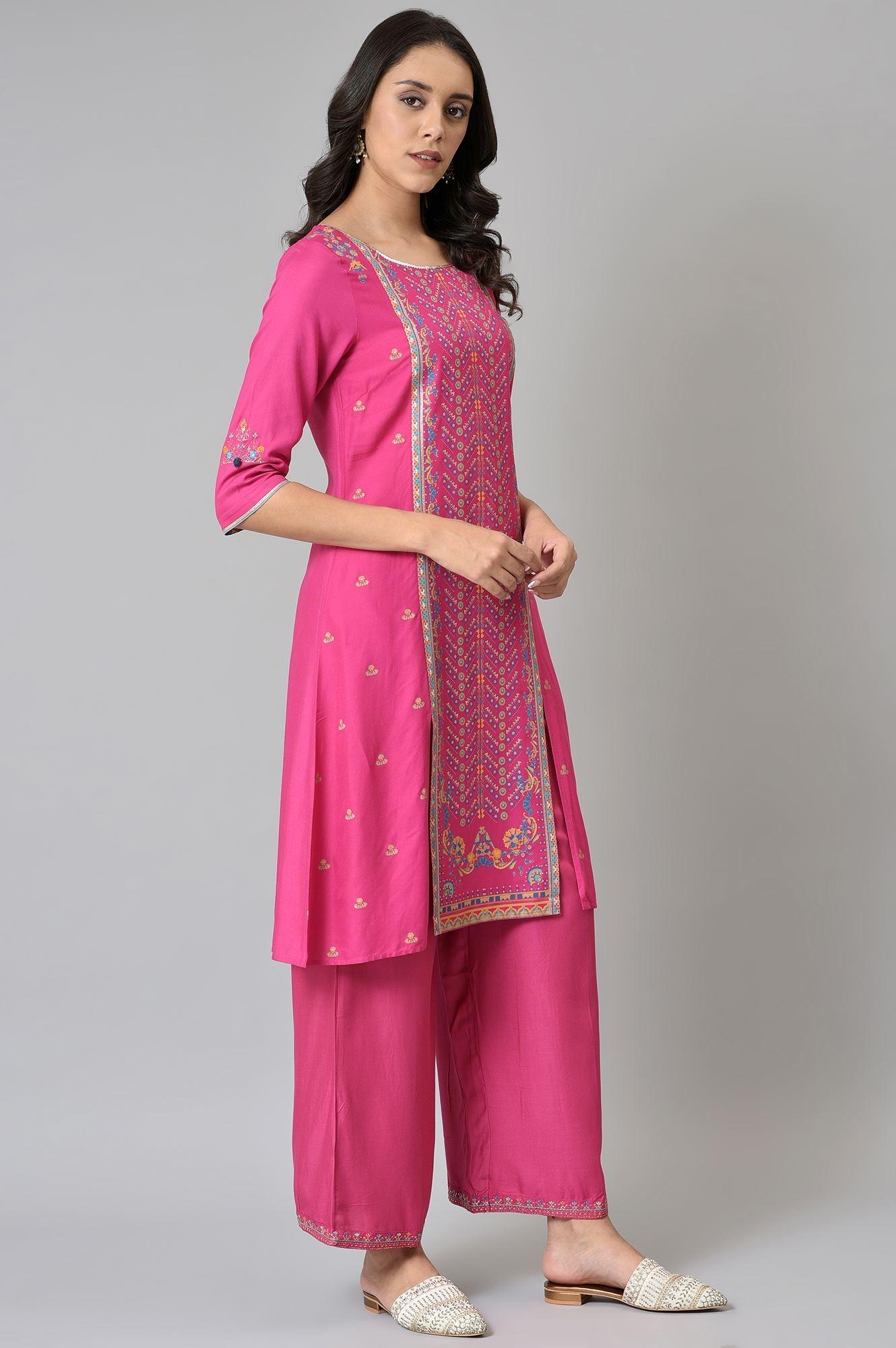 Pink Placement Printed Festive kurta - wforwoman