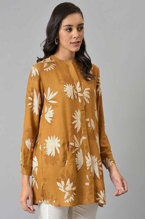 Mustard Floral Print Top - wforwoman