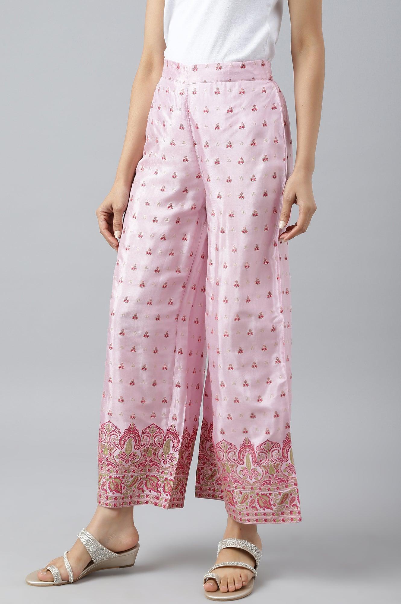 Light Pink Shantung Printed Parallel Pants - wforwoman