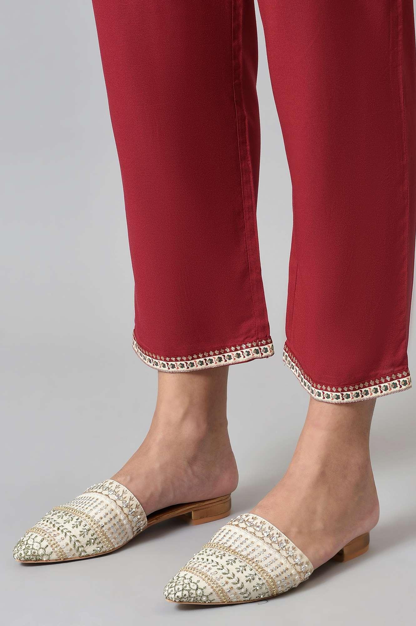 Maroon Mock Layer Festive kurta With Straight Pants - wforwoman