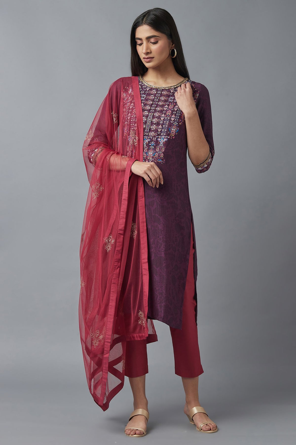 Pink Mesh Dupatta