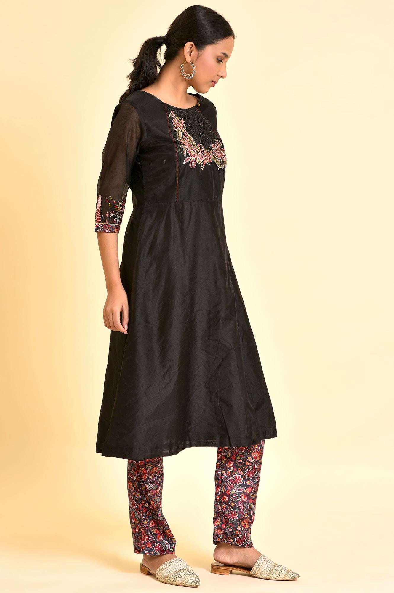 Black Chanderi kurta And Slim Pant Set