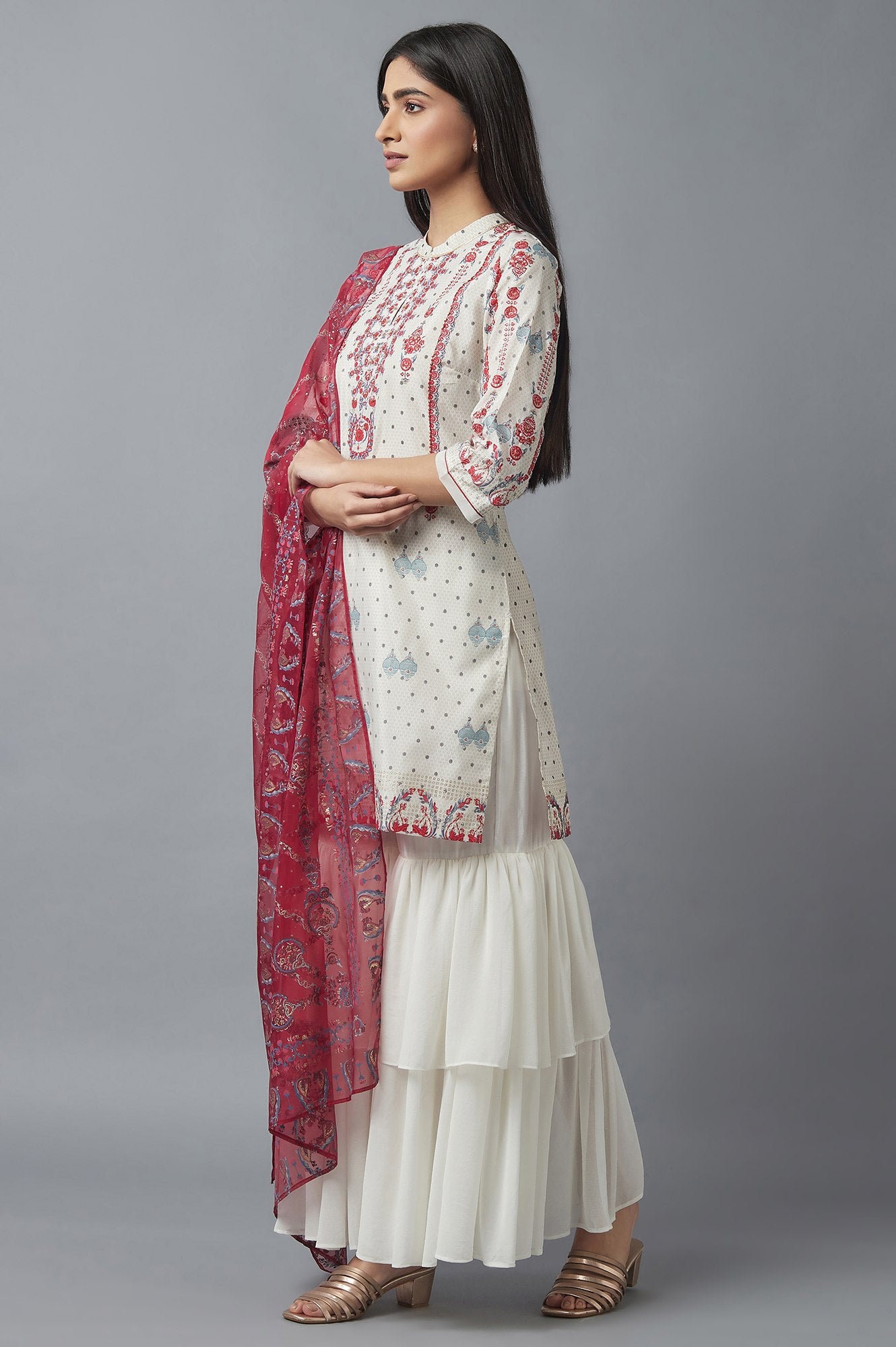 Ecru kurta, Sharara and Dupatta Set
