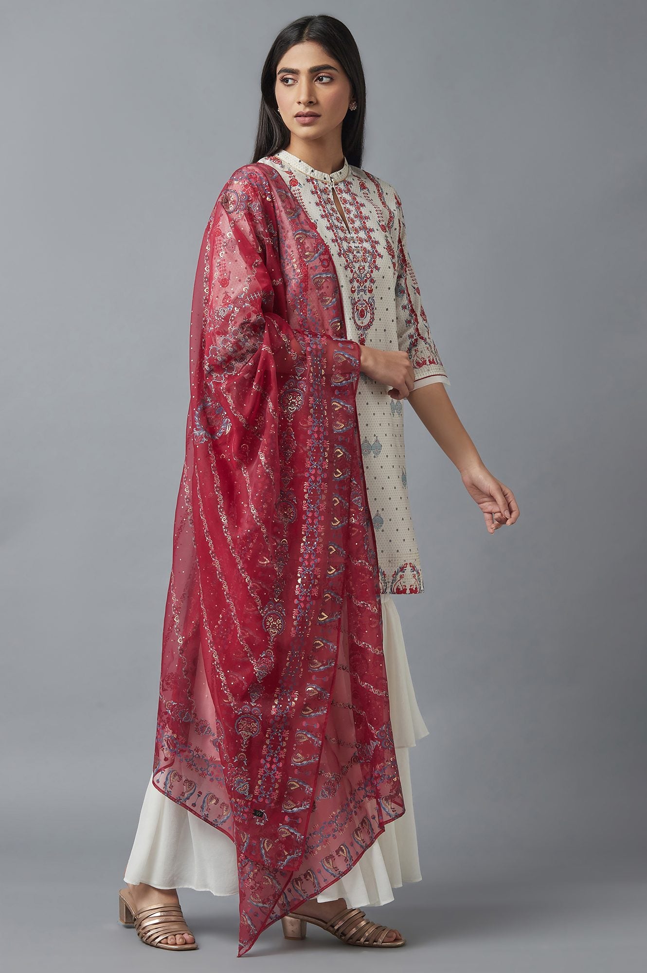 Ecru kurta, Sharara and Dupatta Set