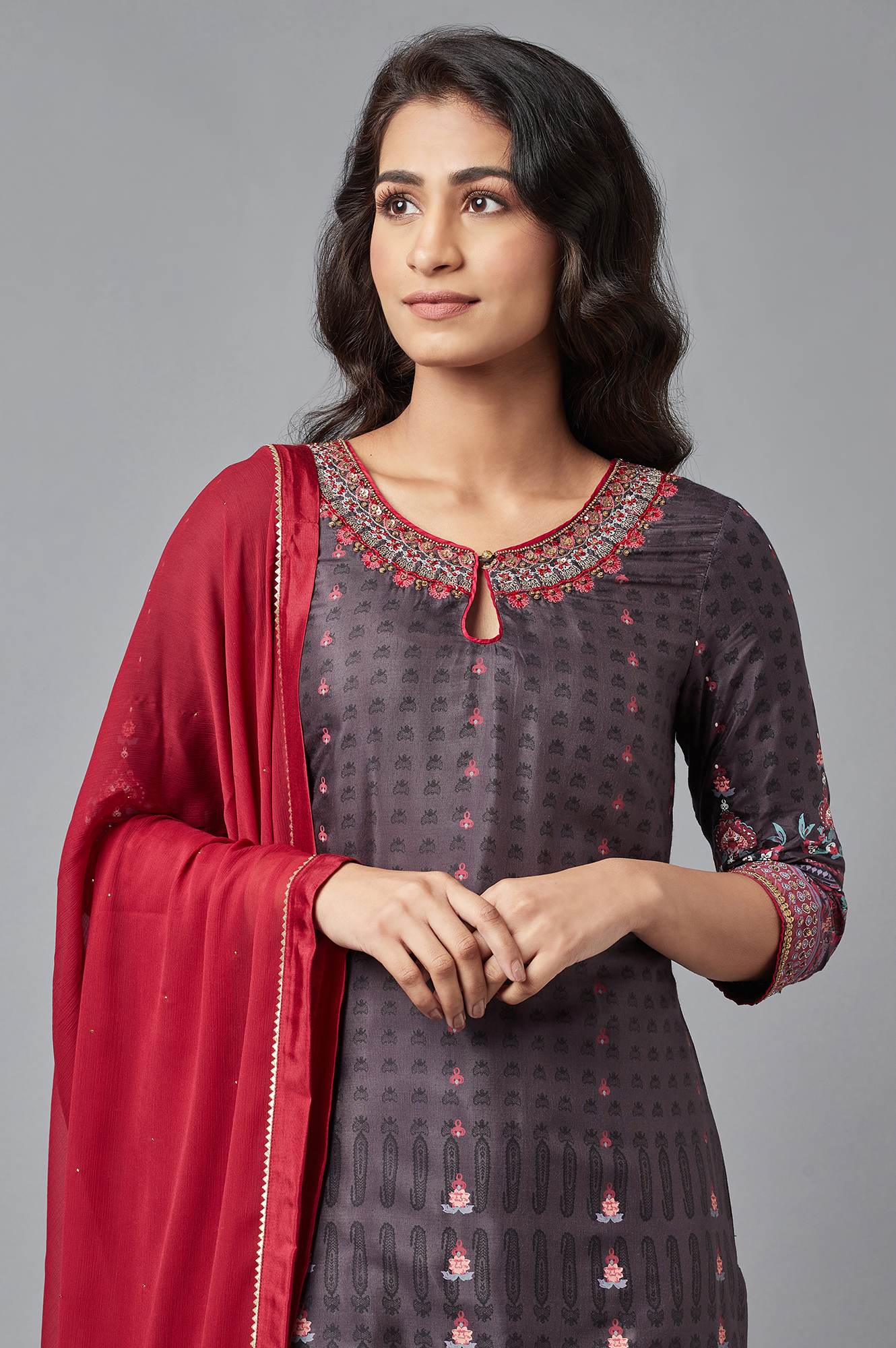 Dark Grey kurta, Sharara and Dupatta Set