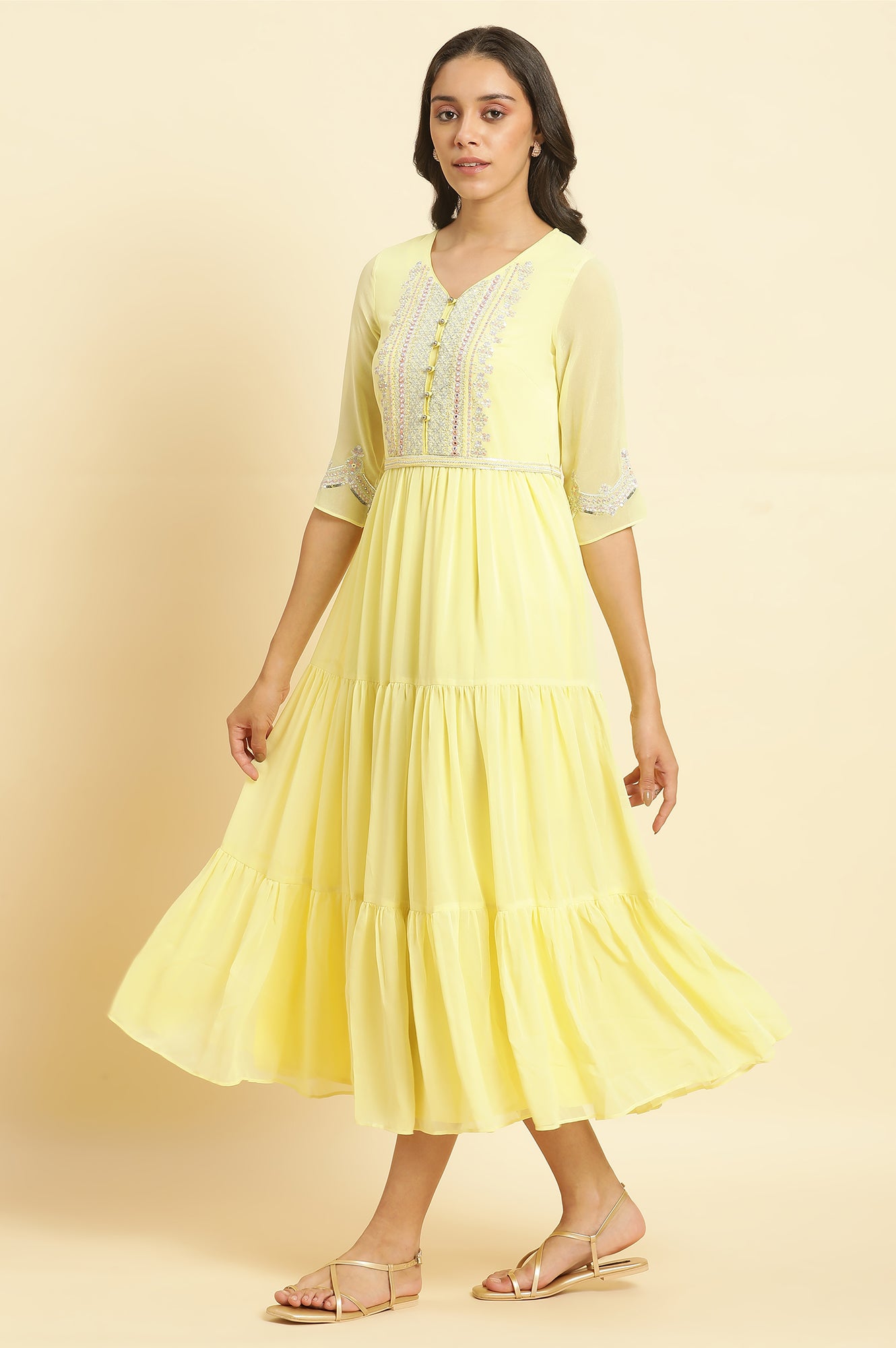 Yellow Heavy Festive Dress and Dupatta Set