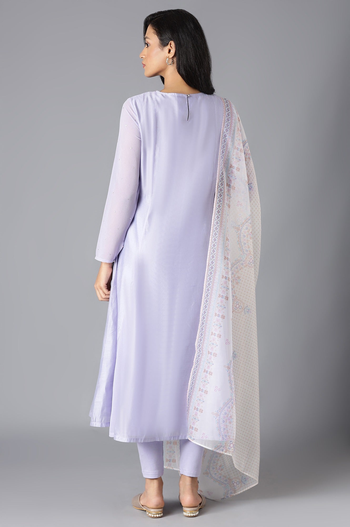 Purple A-Line kurta, Tights And Dupatta Set