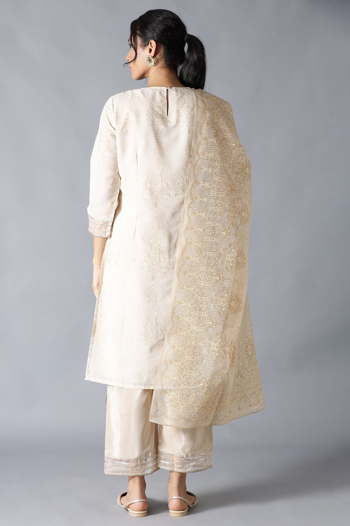 Ecru And Beige Heavy Festive kurta With Parallel Pants And Dupatta