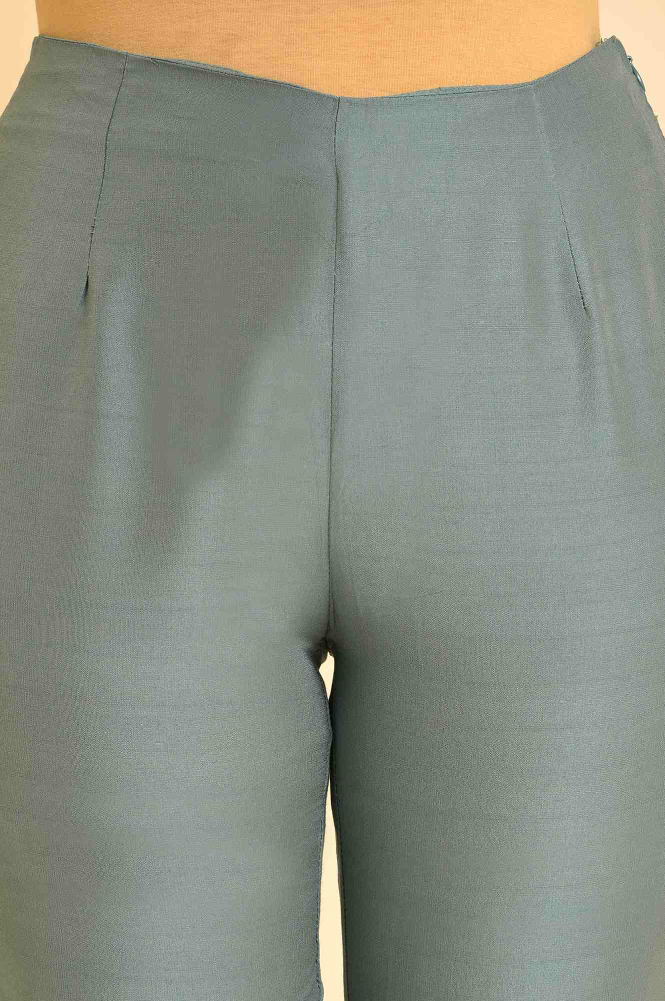 Sage Green Angrakha Kurta And Pants Set