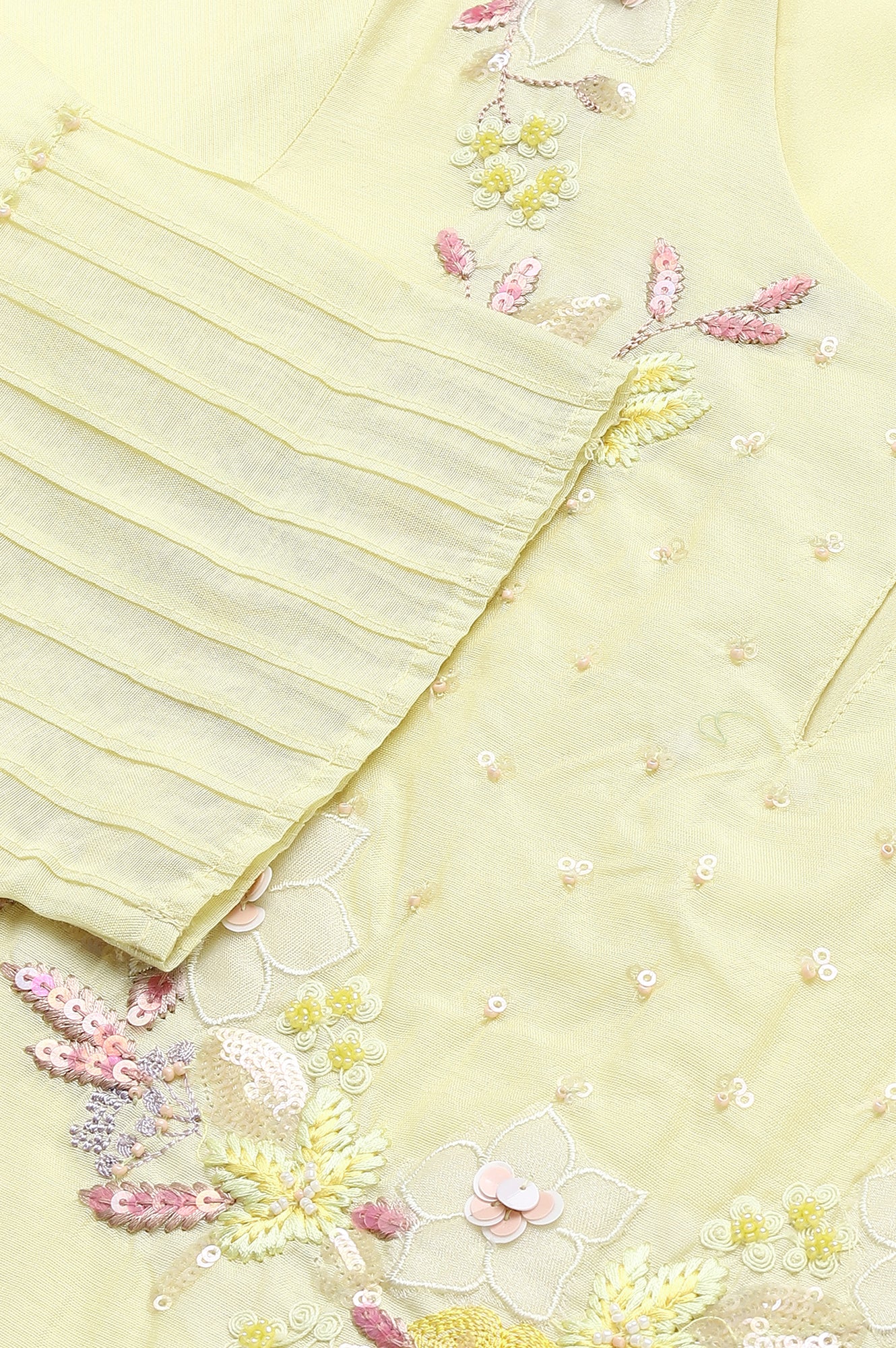 Lemon Yellow Embroidered Chanderi kurta With Slim Pants And Dupatta