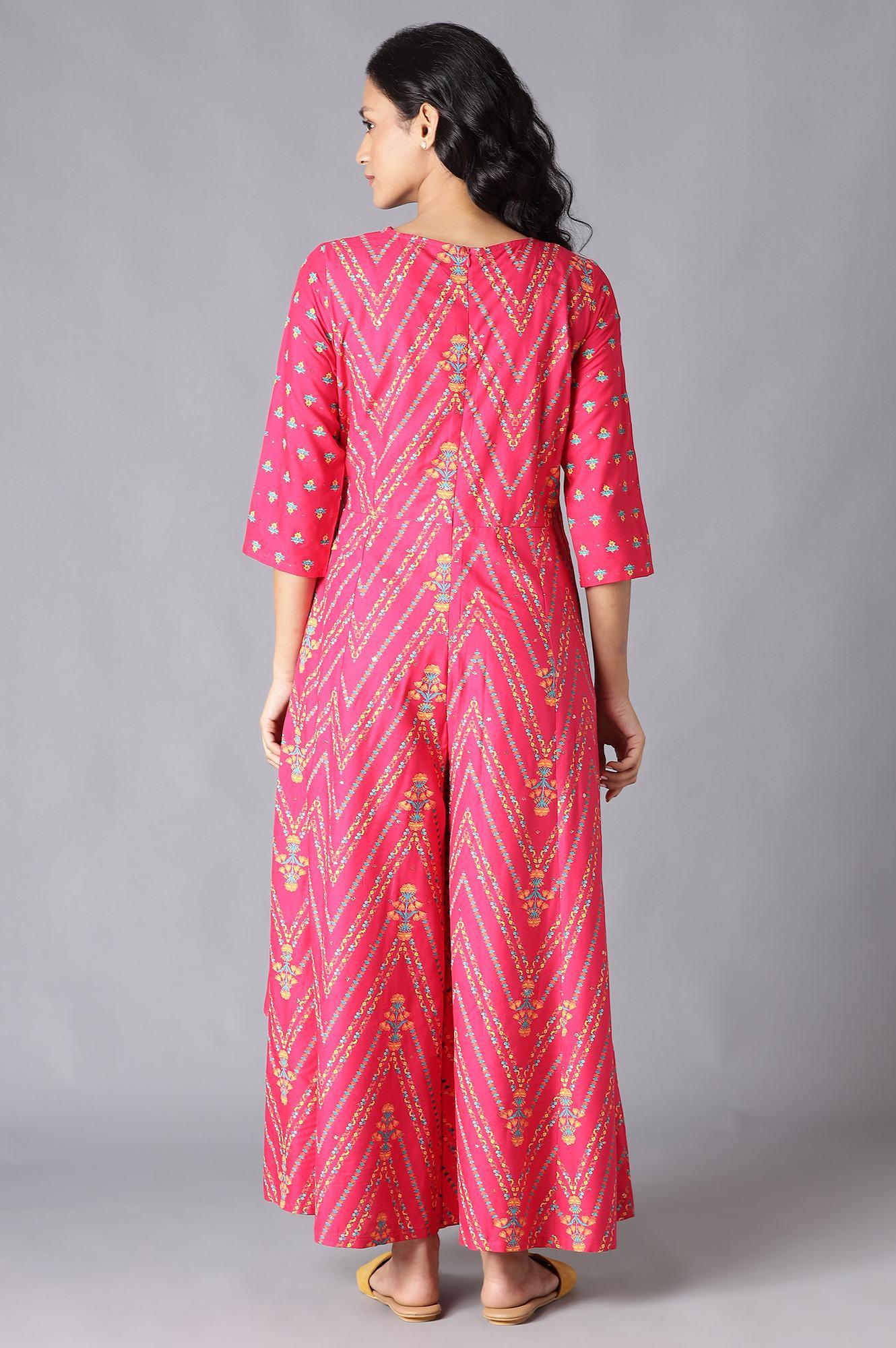 Dark Pink Angrakha Jumpsuit In Round Neck - wforwoman