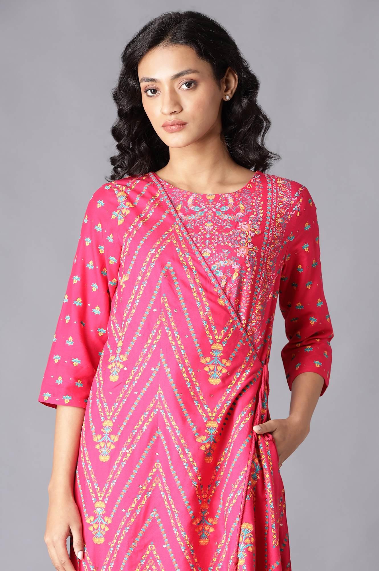 Dark Pink Angrakha Jumpsuit In Round Neck - wforwoman