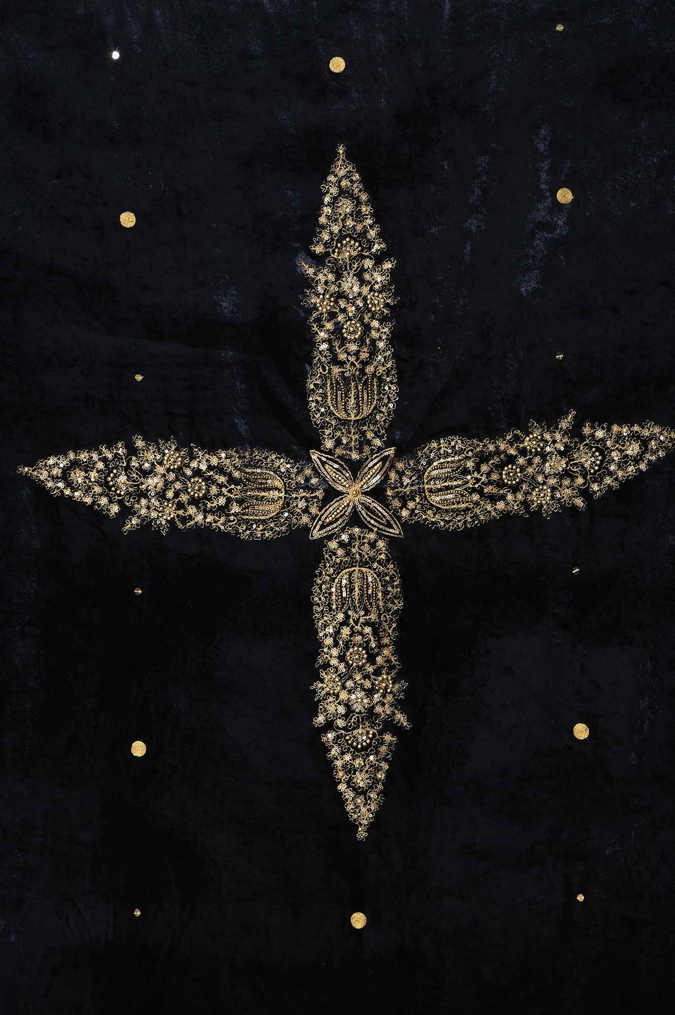 Navy Blue Embroidered Velvet Shawl