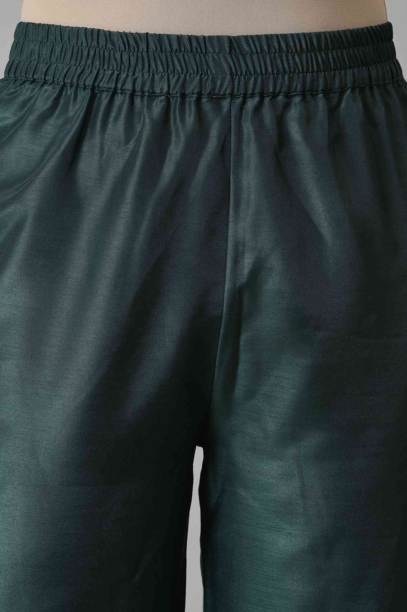 Red Organza Jacket With Green Mettalic Embroidered kurta And Pants