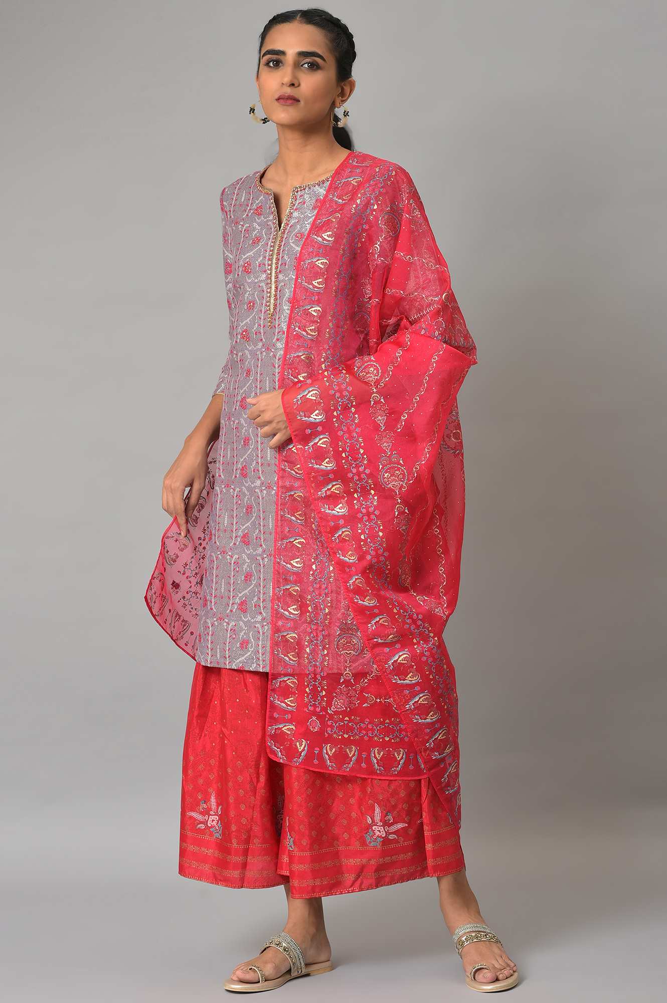 Light Purple Jacquard kurta, Sharara & Dupatta Set