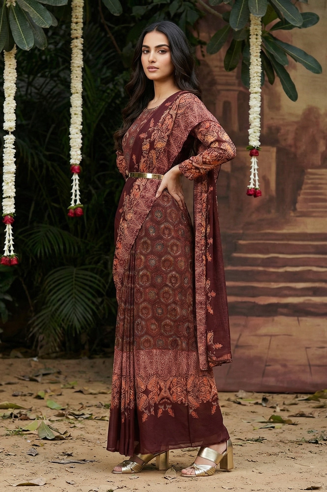 Dark Red Festive Predrape Saree