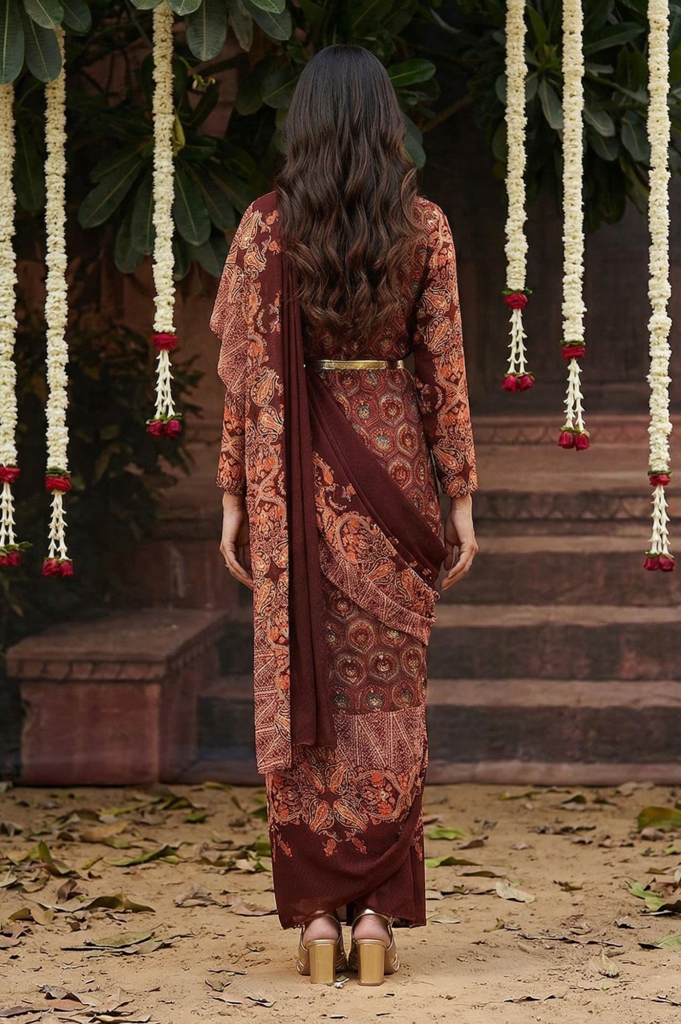 Dark Red Festive Predrape Saree