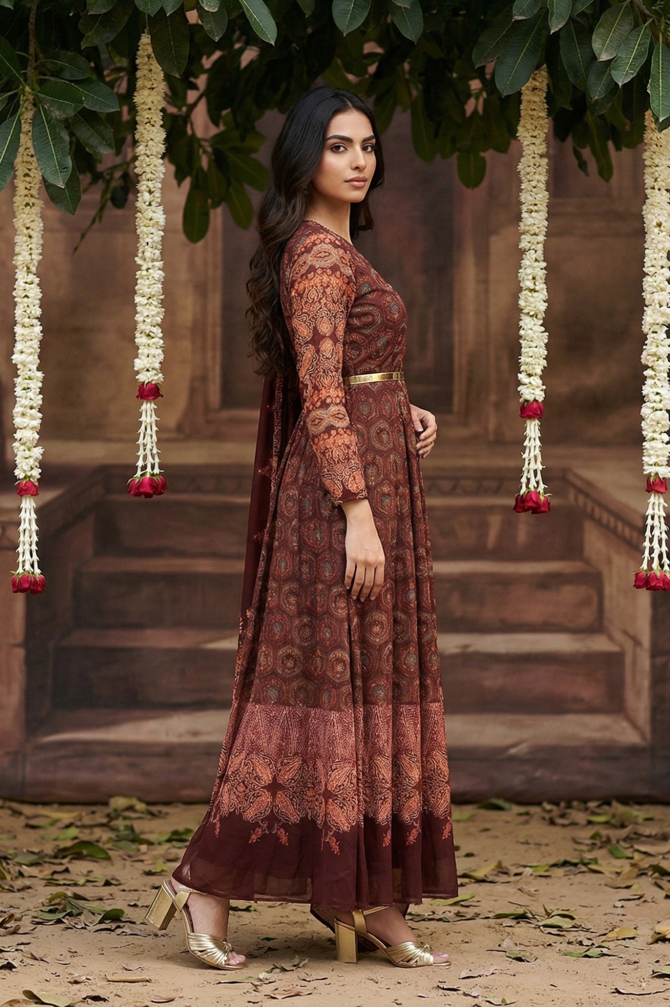 Dark Red Festive Predrape Saree