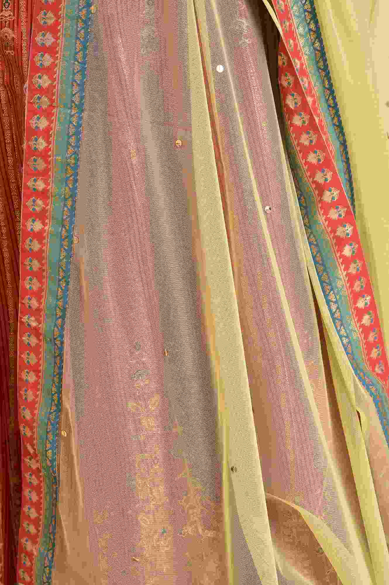 Orange Tamil Silk Embellished Dress & Dupatta Set