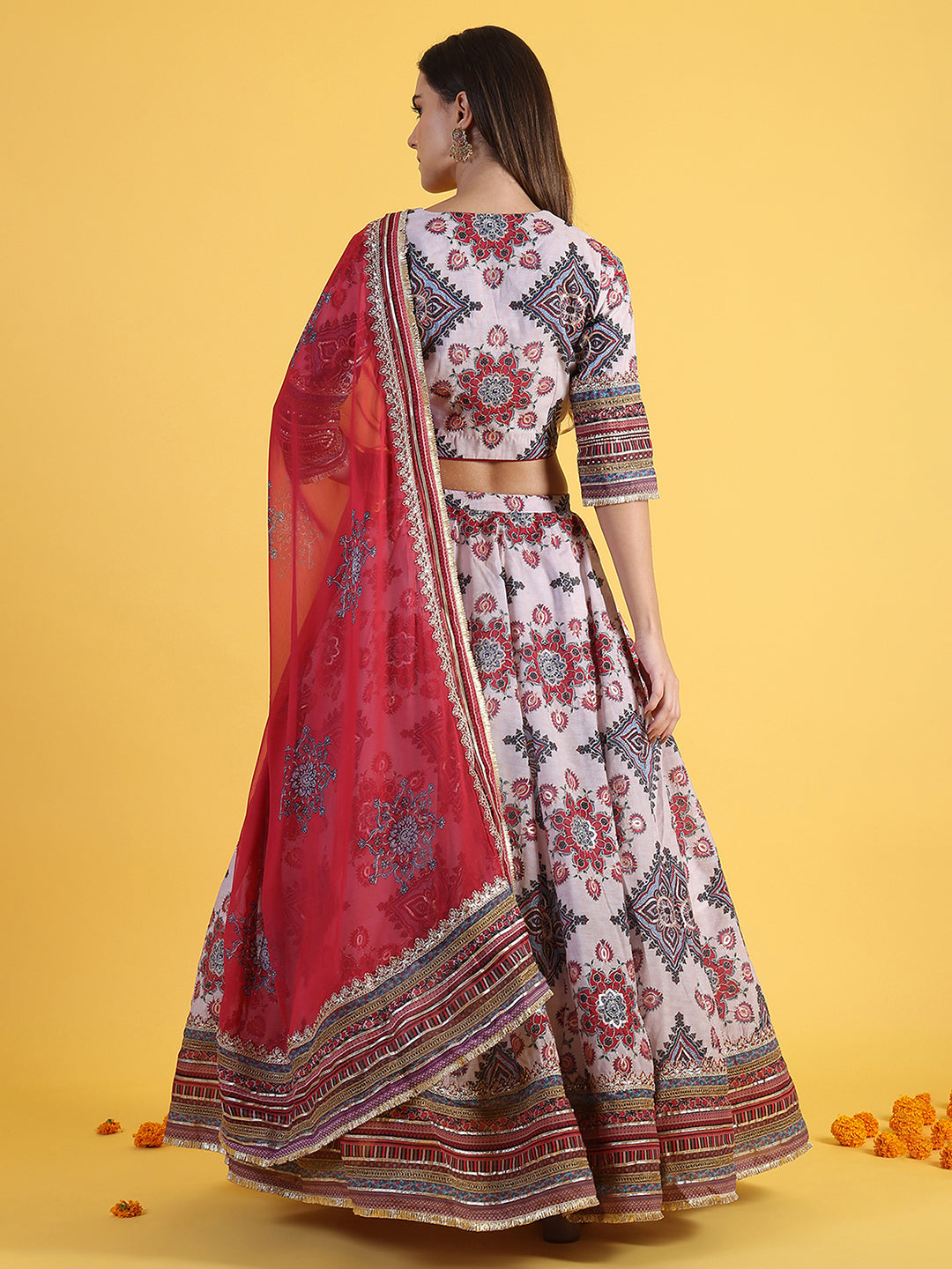 White Embroidered Beads Straight Top Skirt Dupatta