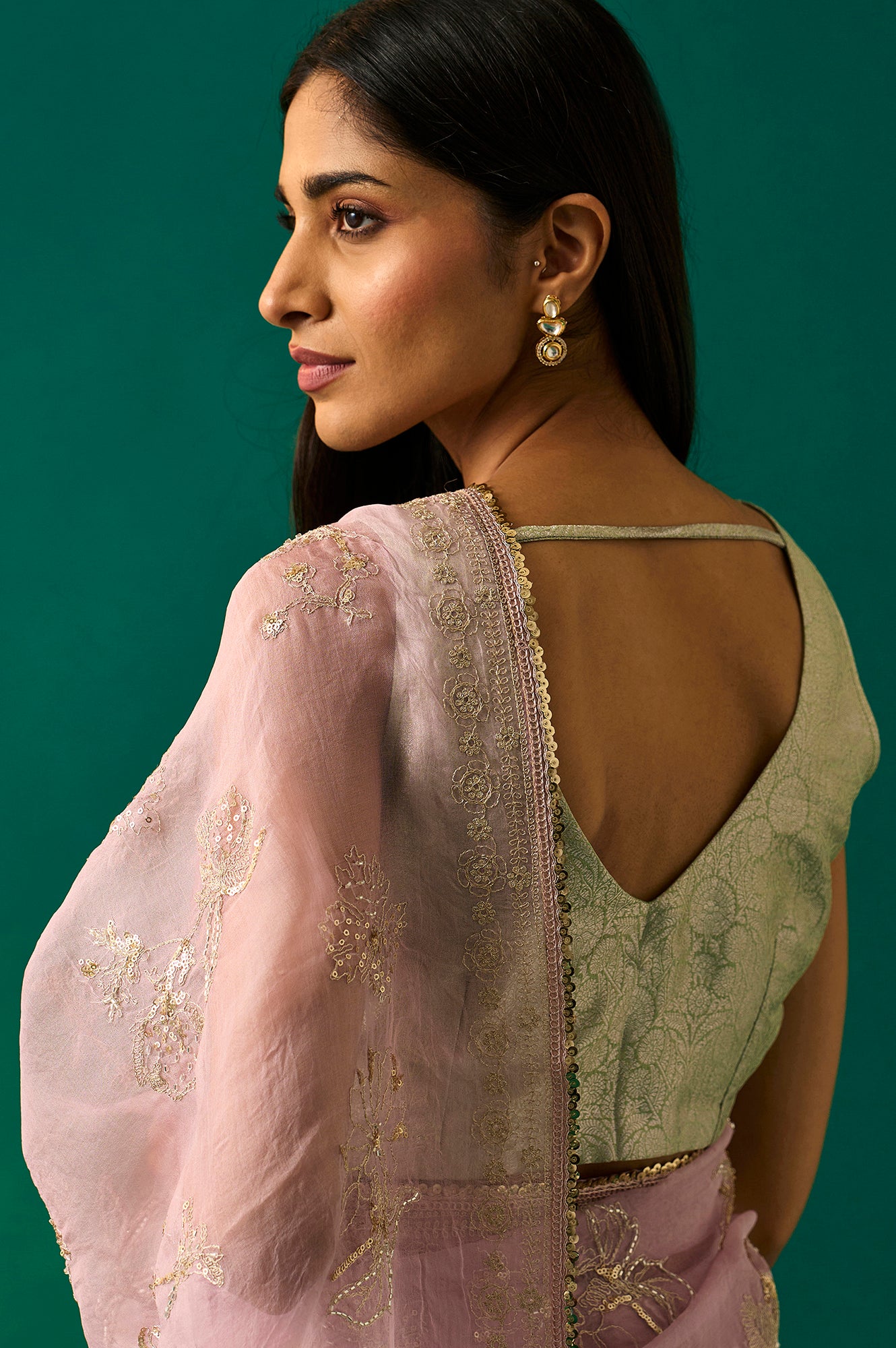 Pink Floral Printed Embroidered Silk Saree with Unstitched Blouse