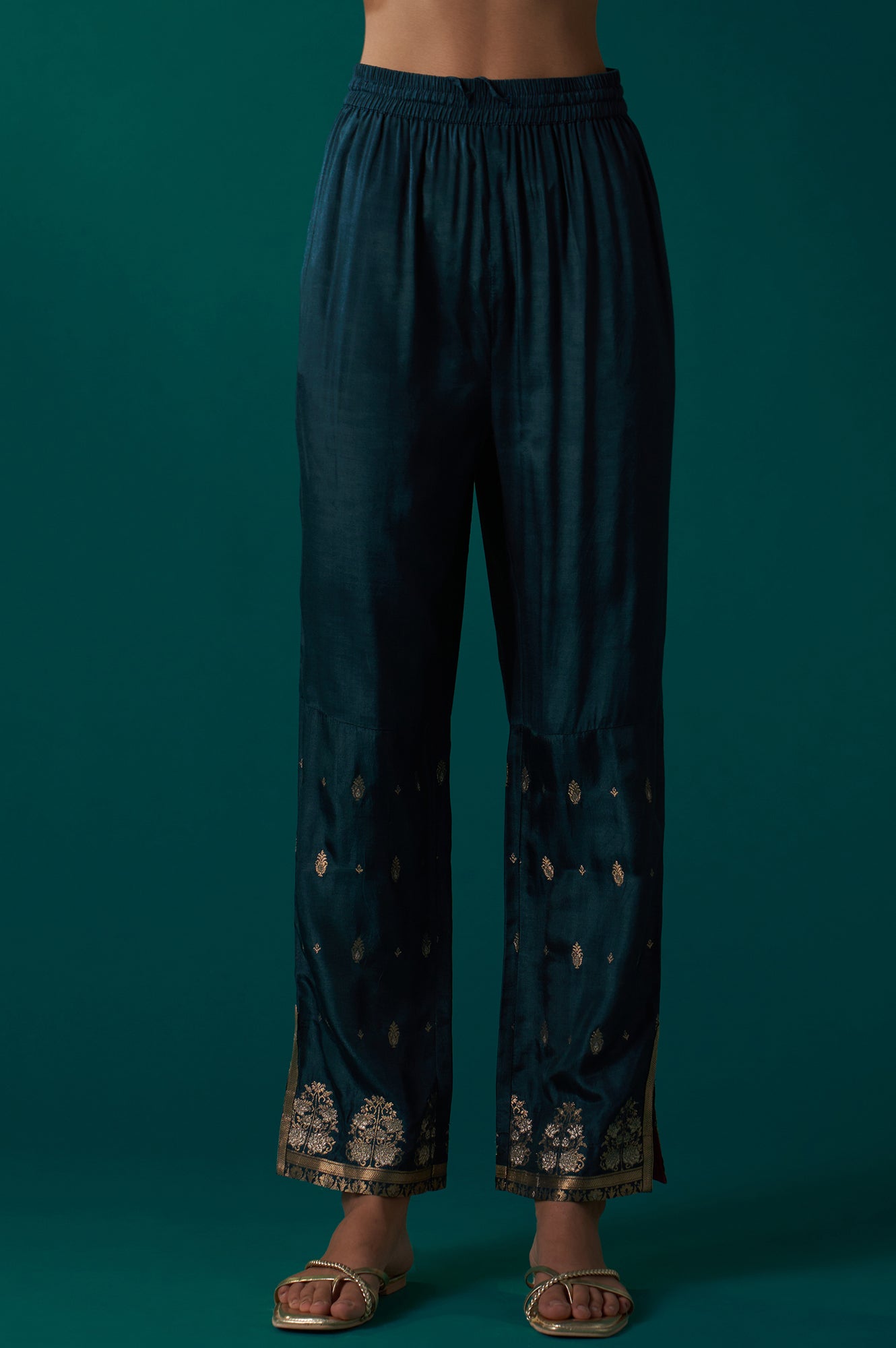 Teal Green Heavy Embroidered Sequined Anarkali Kurta with Straight Pant and Dupatta Set