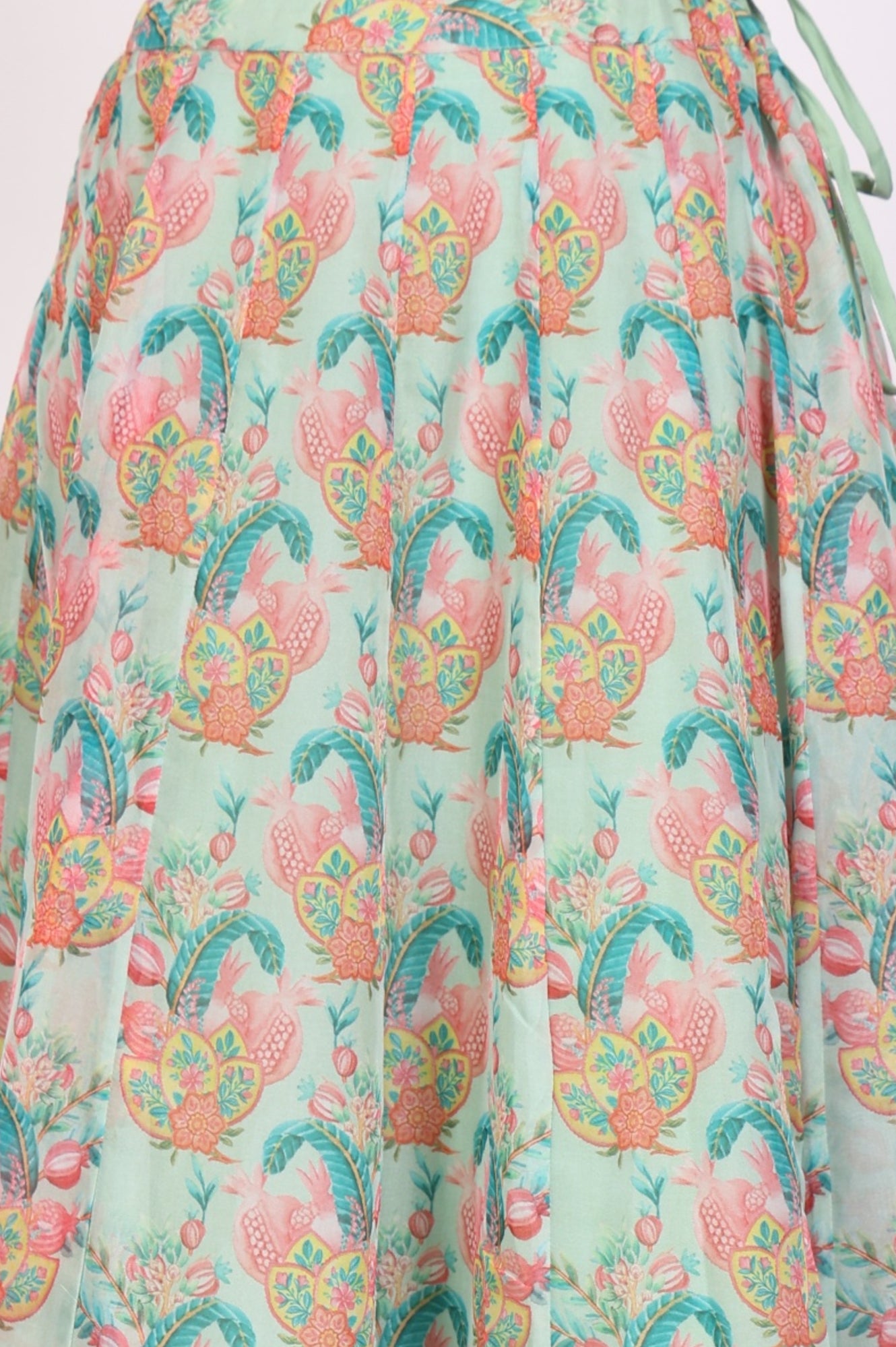 Sea Green Embroidered Blouse with Printed Flared Skirt and Embroidered Jacket Set