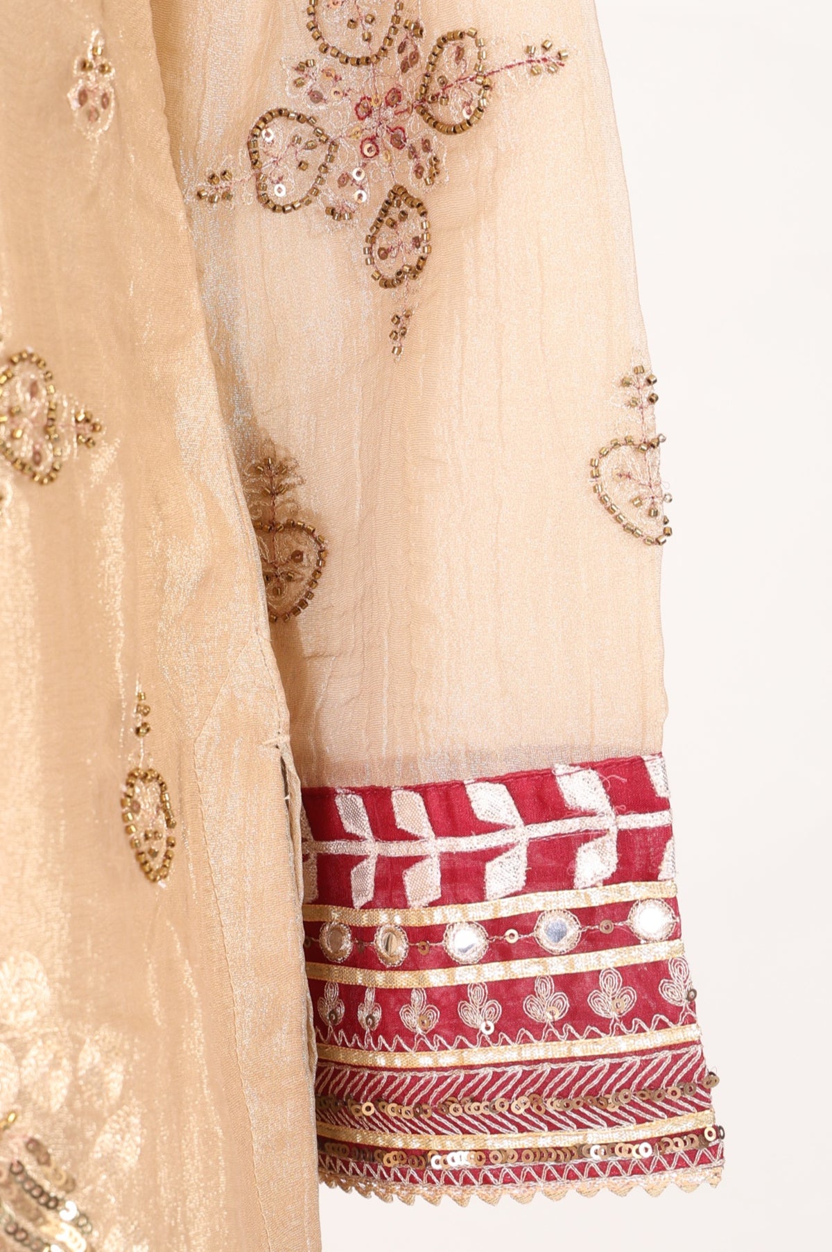 Champagne Embroidered Tissue Straight Kurta with Culottess and Dupatta Set