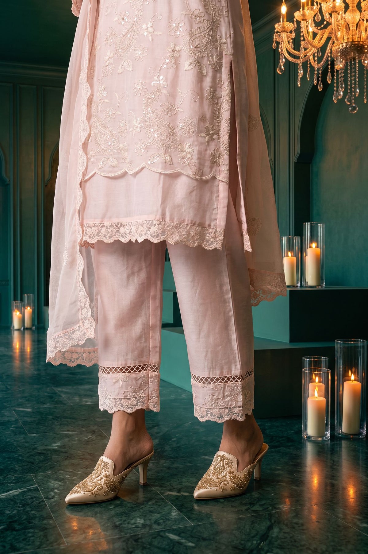 Pink Embroidered Straight Kurta with Straight Pants and Dupatta Set