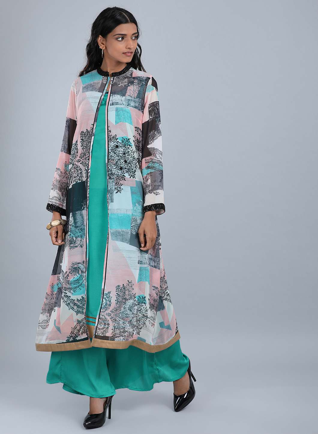 Blue Mandarin Neck Printed kurta