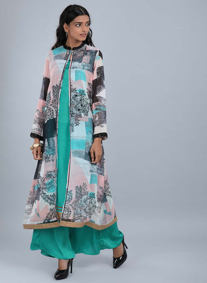 Blue Mandarin Neck Printed kurta