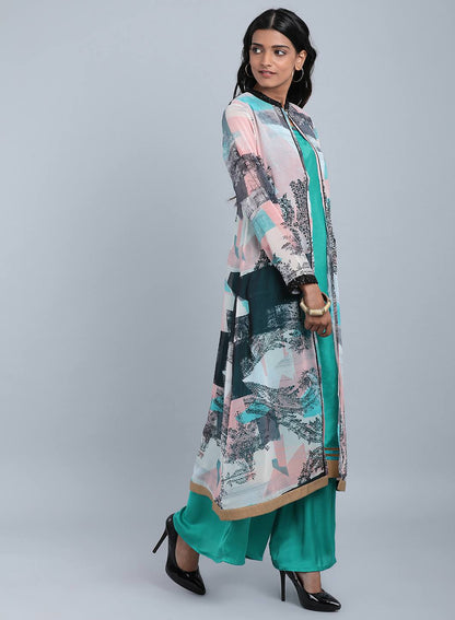 Blue Mandarin Neck Printed kurta