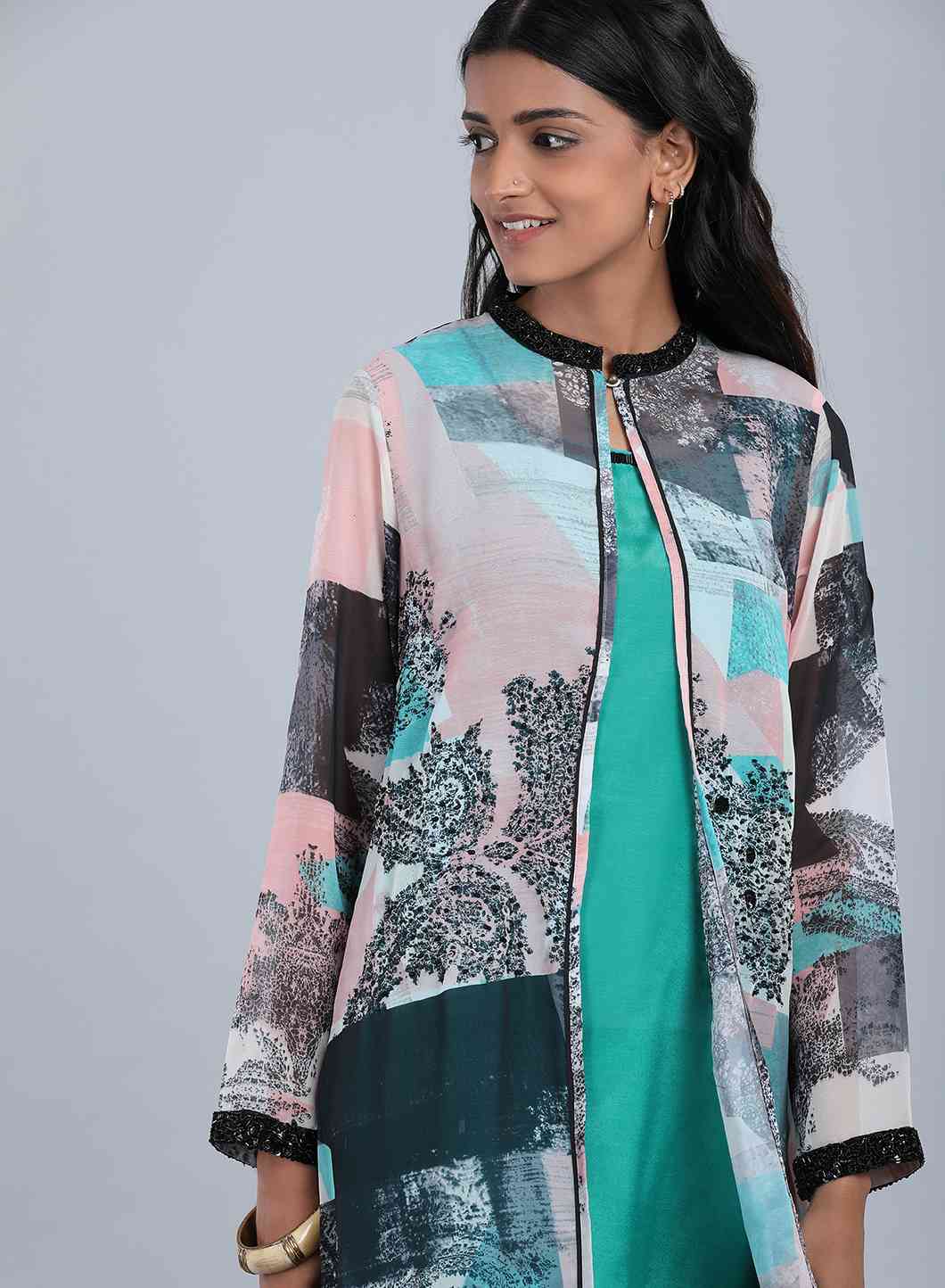 Blue Mandarin Neck Printed kurta