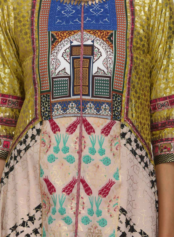 Beige & Yellow Printed kurta