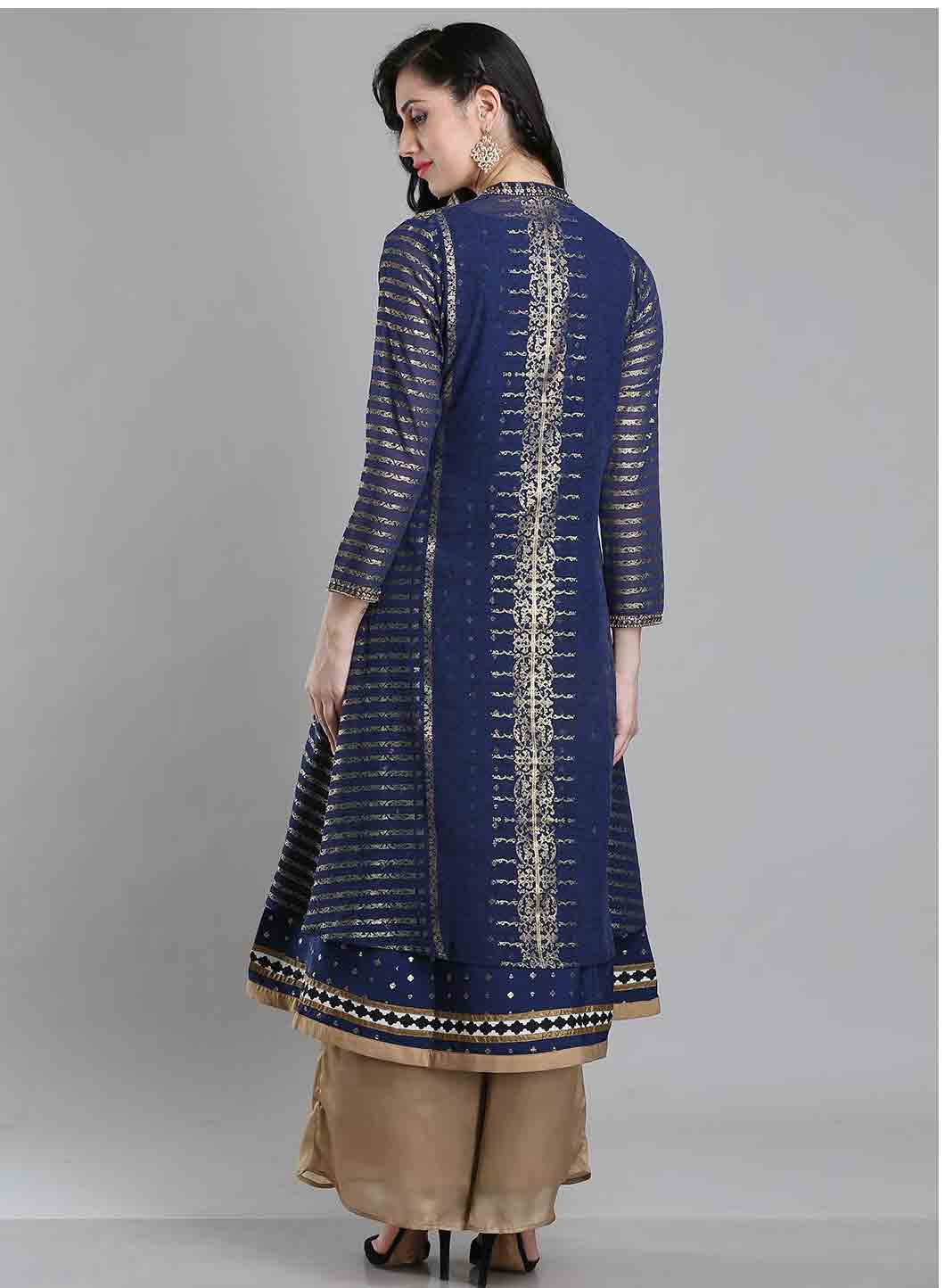 Blue Embellished Mandarin Neck kurta