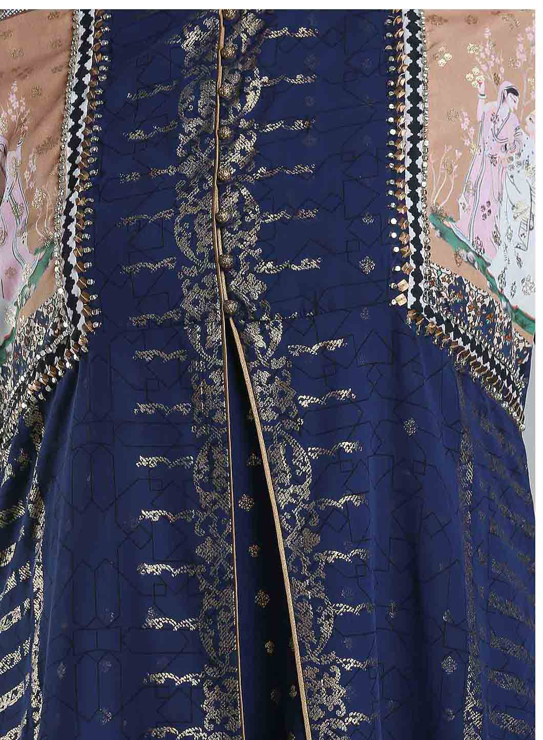 Blue Embellished Mandarin Neck kurta