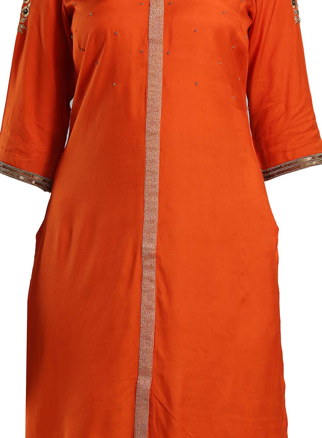 Orange Solid Mandarin Neck kurta