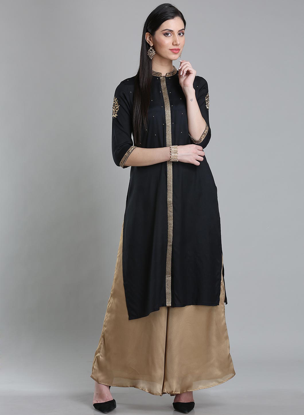 Black Solid Mandarin Neck kurta