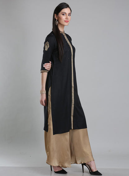 Black Solid Mandarin Neck kurta