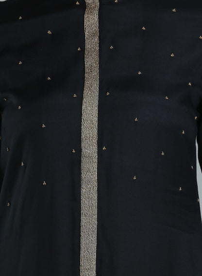 Black Solid Mandarin Neck kurta