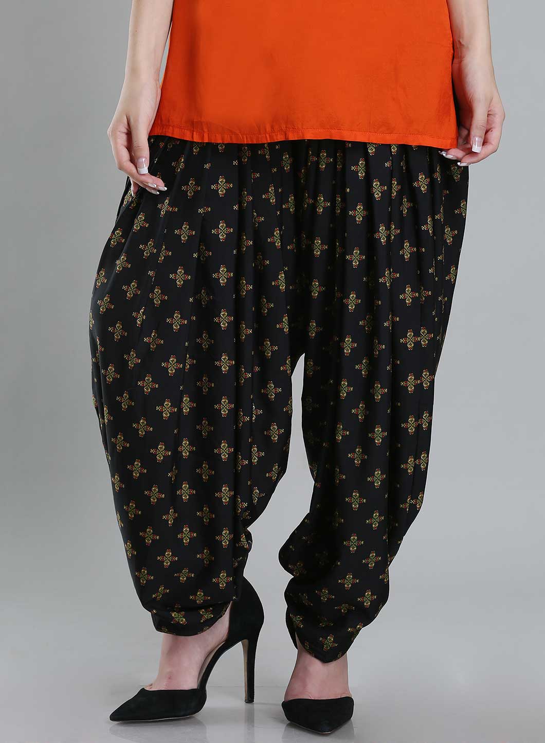 Black Printed Dhoti Pants