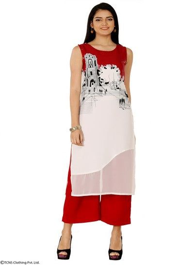 Off-White Printed Sleeveless kurta