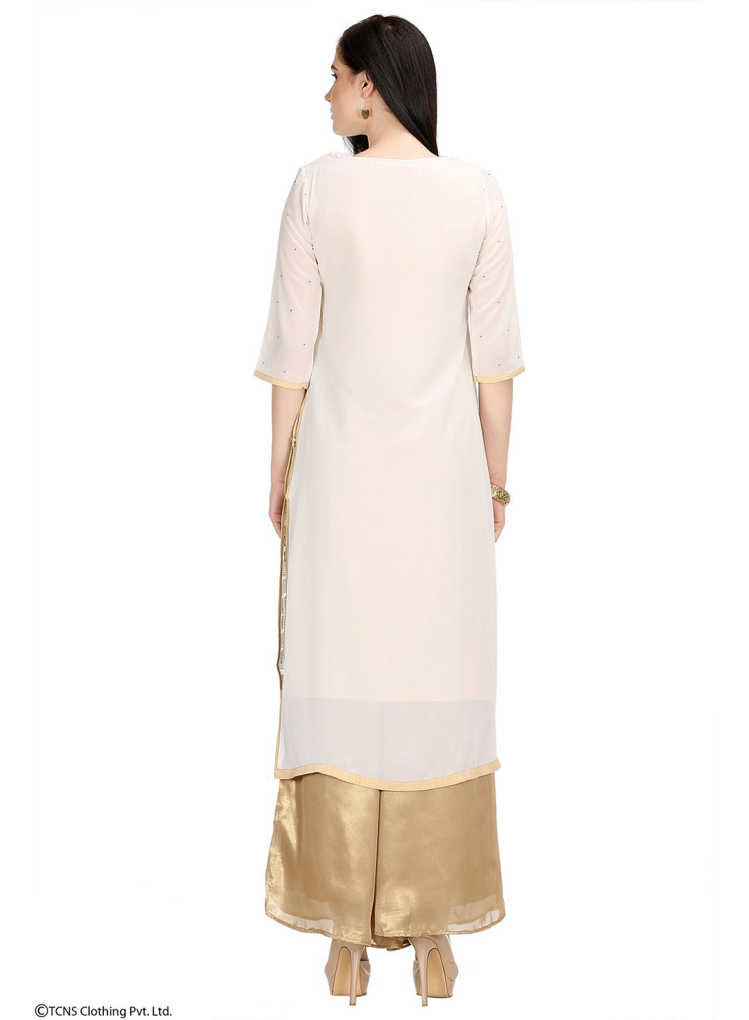 Beige Embellished 3/4 Sleeve kurta