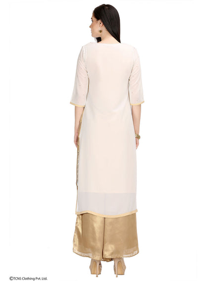 Beige Embellished 3/4 Sleeve kurta