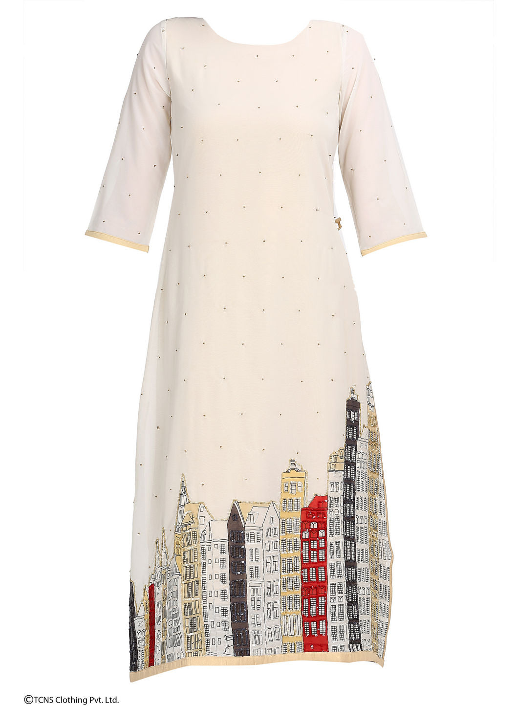 Beige Embellished 3/4 Sleeve kurta