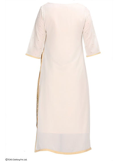 Beige Embellished 3/4 Sleeve kurta